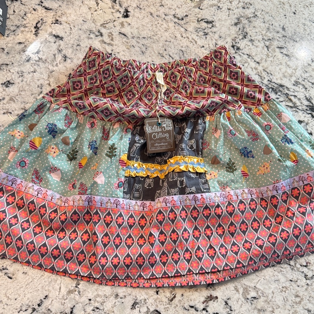 Matilda Jane Multi-Pattern kids Girls' Skater Skirt in Teal, Pink & Yellow